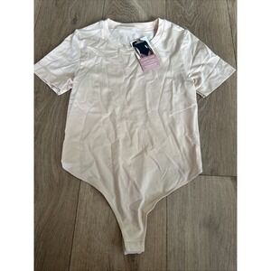 Nearly Nude Women's Tee Bodysuit Snap Closure Buff Stretch‎ Thong Buttery Small